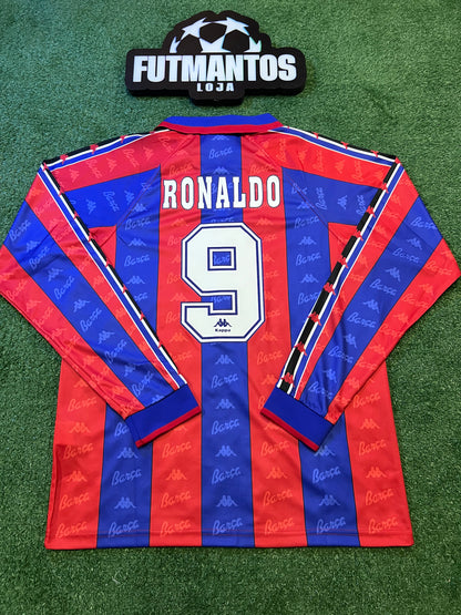 Camisa Barcelona 1995/97 - Manga Longa-Ronaldo#9 | FutMantos