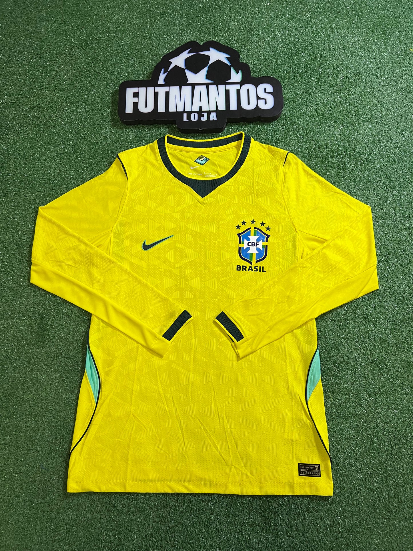 Camisa Brasil Amarela I 26/27 - Jogador Manga Longa (Gola mais Escura) | Futmantos