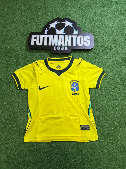 kit Infantil Brasil 26/27 - Amarelo - Gola escura |  FutMantos
